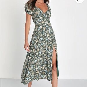 Lulu's Green Puff Sleeve Midi Dress